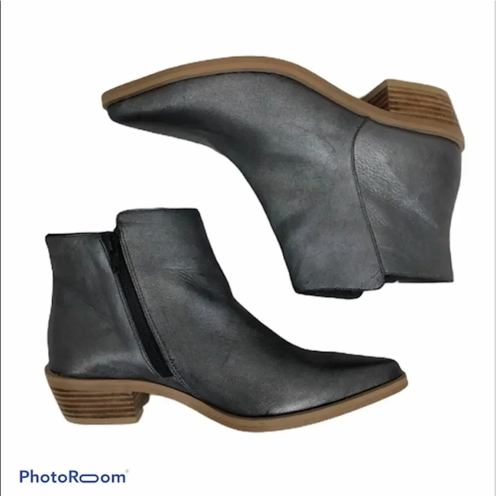 Shyanne Pewter Gray Leather Booties 6 - Picture 1 of 7